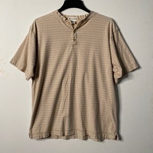 Vintage Banana Republic Striped Henley Shirt – Tan / Gray / White – L